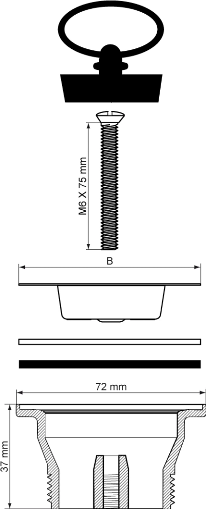 Miniatuur van McAlpine wastafel afvoerplug PP met stop 1 1/2"x70mm - wit (0054560)