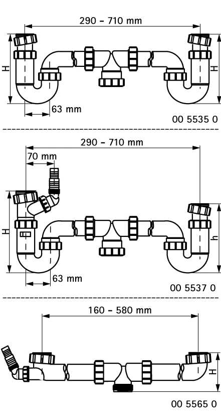 Miniatuur van McAlpine dubbele duplex buissifon PP met wasmachine aansluiting 1 1/2"x40mm - wit (0055370)