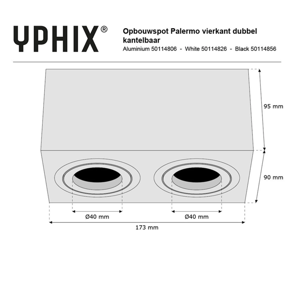 Miniatuur van Yphix opbouwspot kantelbaar dubbel vierkant aluminium GU10 (50114806)