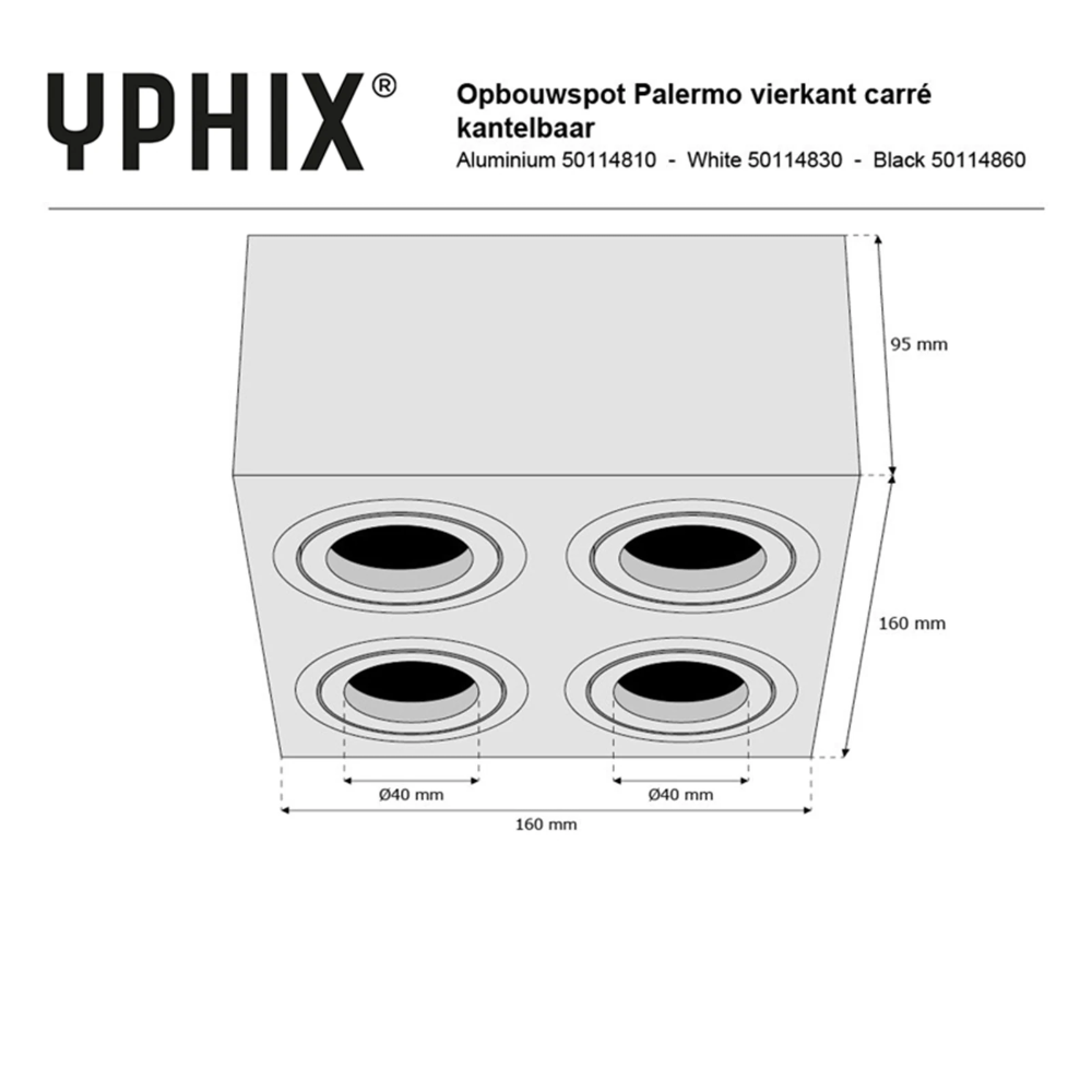 Miniatuur van Yphix opbouwspot kantelbaar carré vierkant aluminium GU10 (50114810)