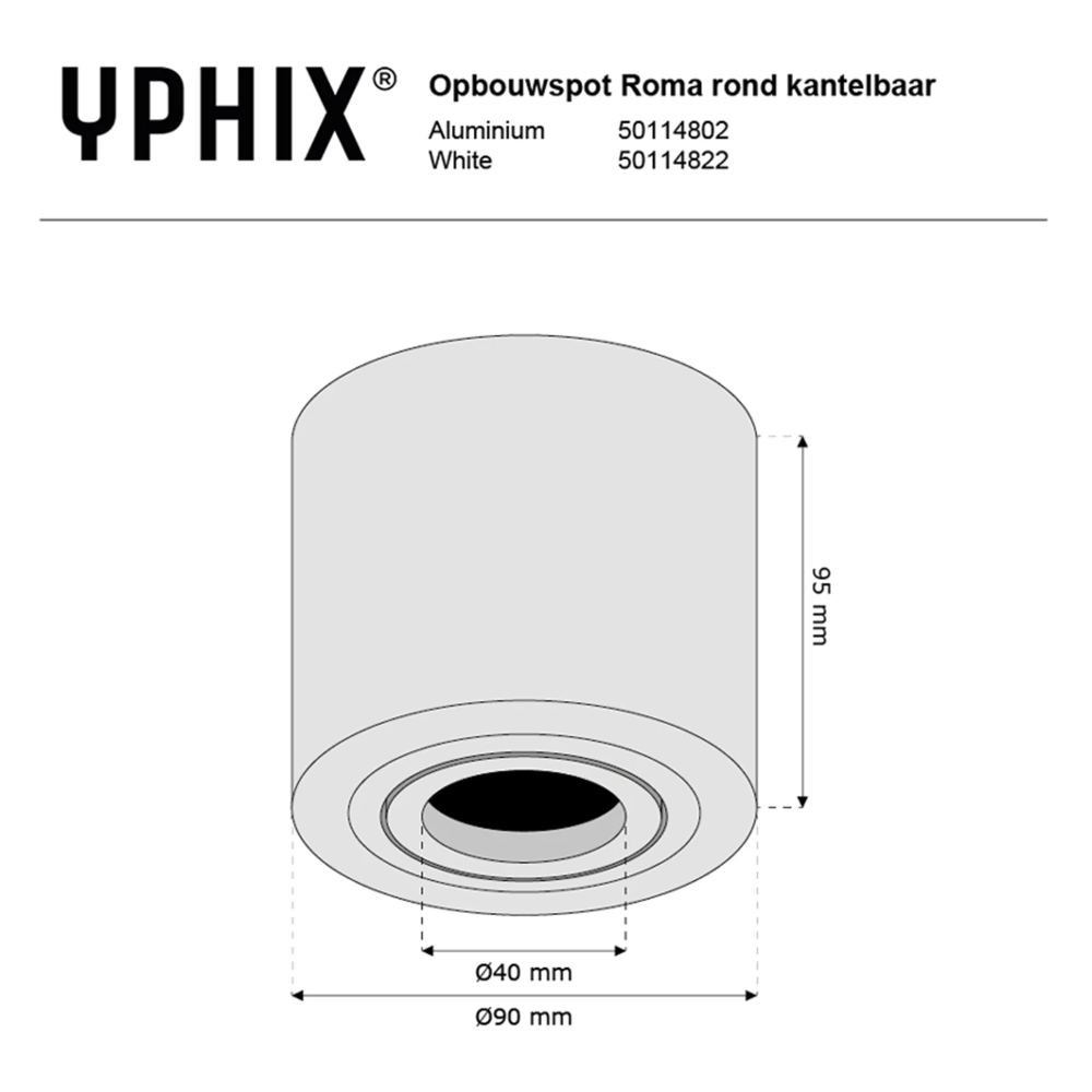 Miniatuur van Yphix opbouwspot kantelbaar enkel rond aluminium GU10 (50114802)