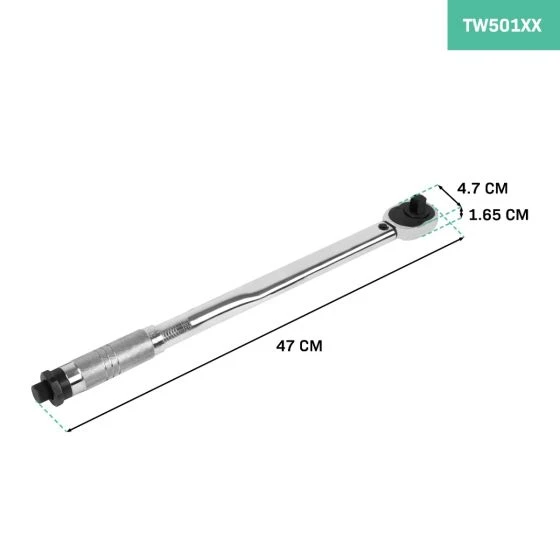 Miniatuur van VONROC momentsleutel 28-210 Nm 1/2" 470mm incl 17/19/21mm doppenset en verloop (TW501XX)