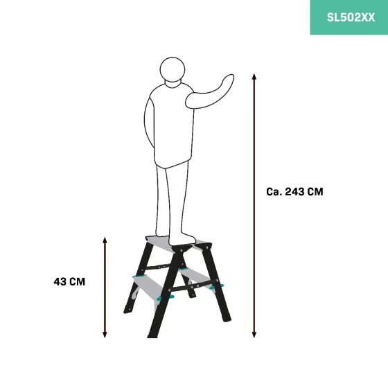Miniatuur van VONROC dubbele trap PRO 2 treden antislip max 150kg 43cm (SL502XX)