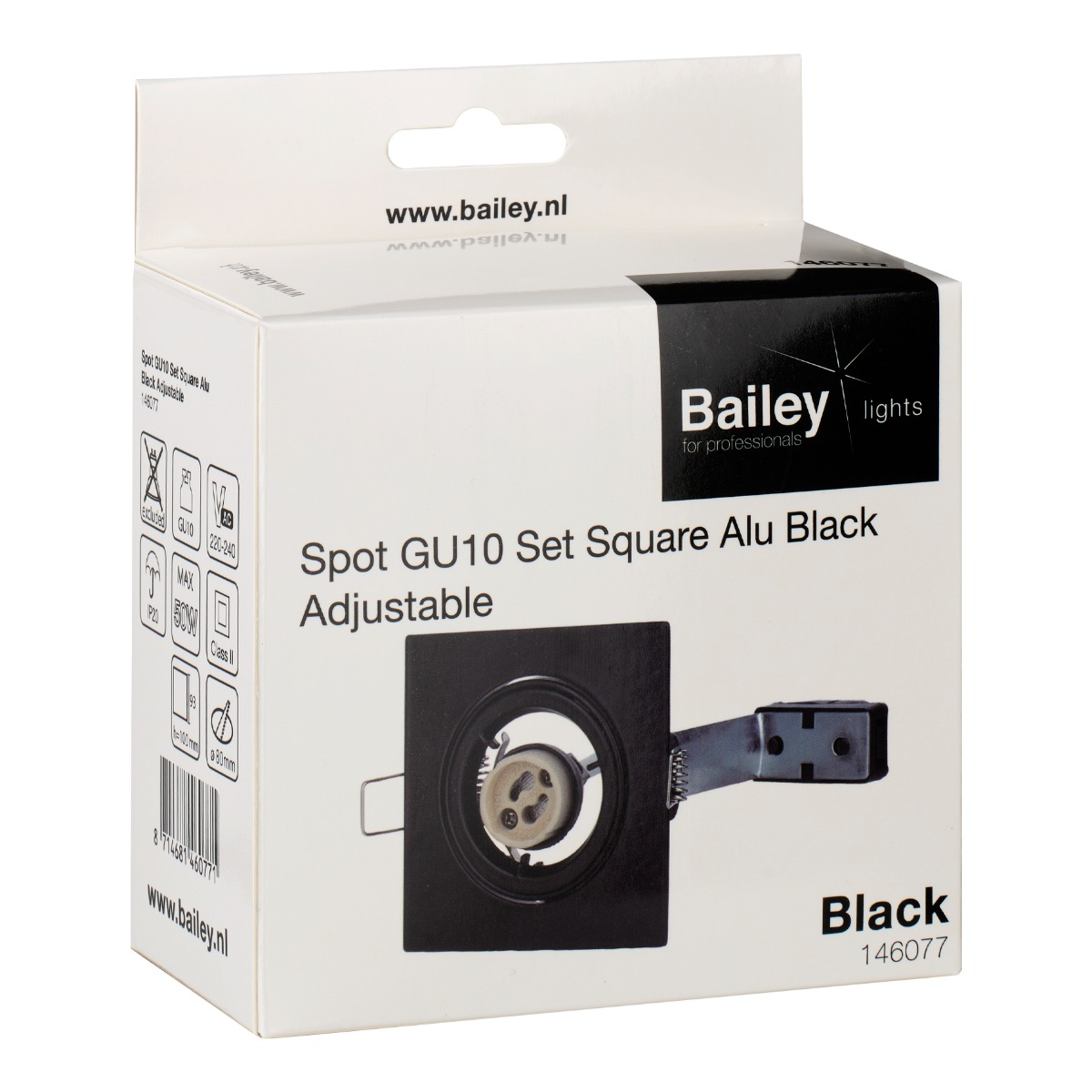 Miniatuur van Bailey inbouwspot vierkant kantelbaar zwart GU10 zaagmaat Ø80mm - diameter 93mm (146077)