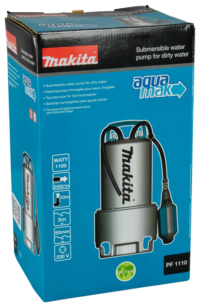 Miniatuur van Makita vuil- en schoonwater dompelpomp 15000 l/h geintegreerde vlotter IPX8 1100W 230V (PF1110)