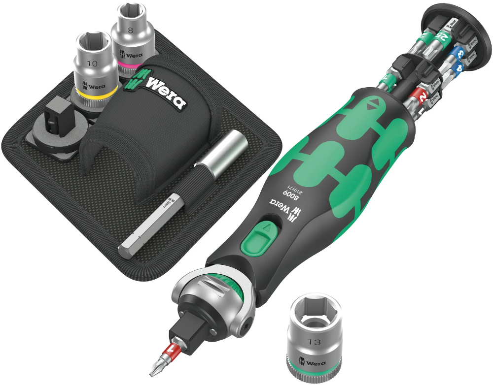 Miniatuur van Wera bitset en doppenset in riemetui 8009 Zyklop Pocket Set 2 ratel 1/4" metrisch - 18 delig (05004281001)