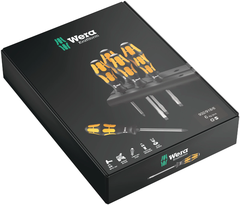 Miniatuur van Wera schroefbeitelset 932/918/6 Kraftform met houder - 6-delig (050182870011)