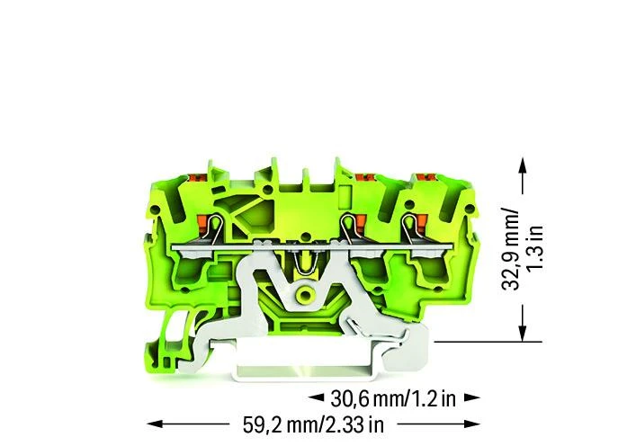 Miniatuur van Wago aardklem 3-draads 2.5mm met drukknop groen-geel (2202-1307)