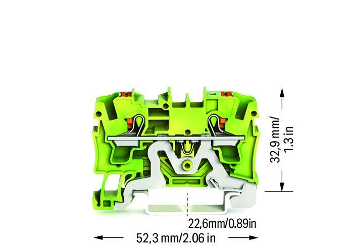 Miniatuur van Wago aardklem 2-draads 4mm met drukknop groen-geel (2204-1207)
