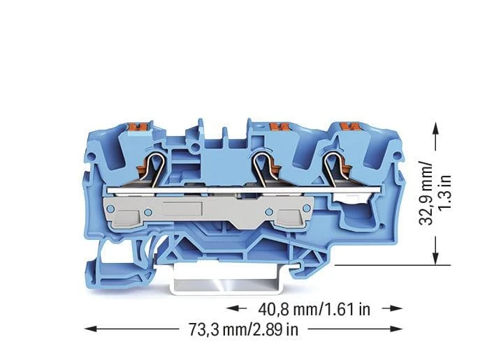 Miniatuur van Wago rijgklem 3-draads 6mm met drukknop blauw per 25 stuks (2206-1304)