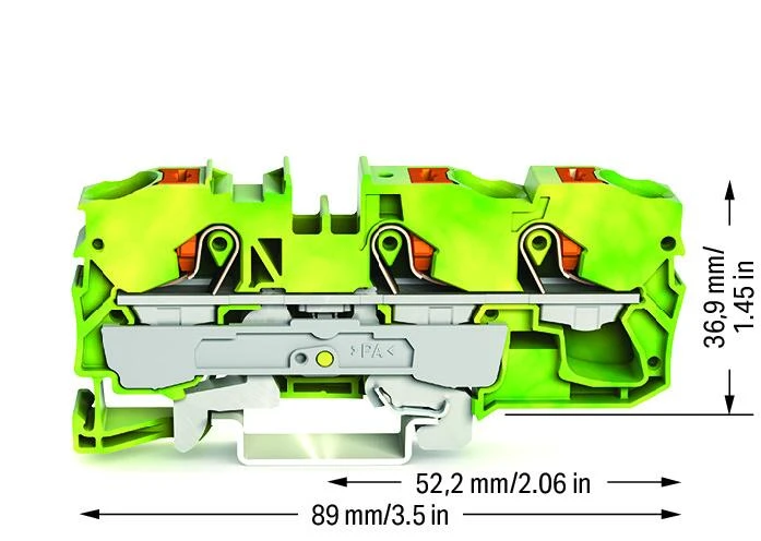 Miniatuur van Wago aardklem 3-draads 10mm met drukknop groen-geel per 25 stuks (2210-1307)