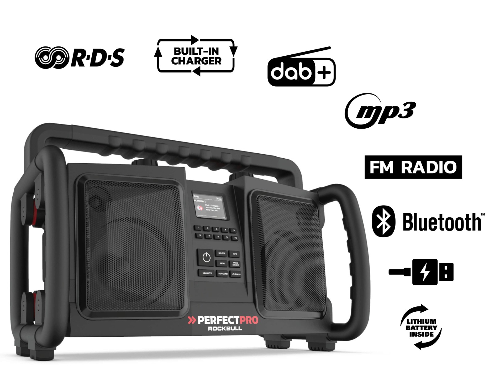 Miniatuur van PerfectPro bouwradio Rockbull Bluetooth DAB+ FM AUX 2x25W IP65 (RB2)