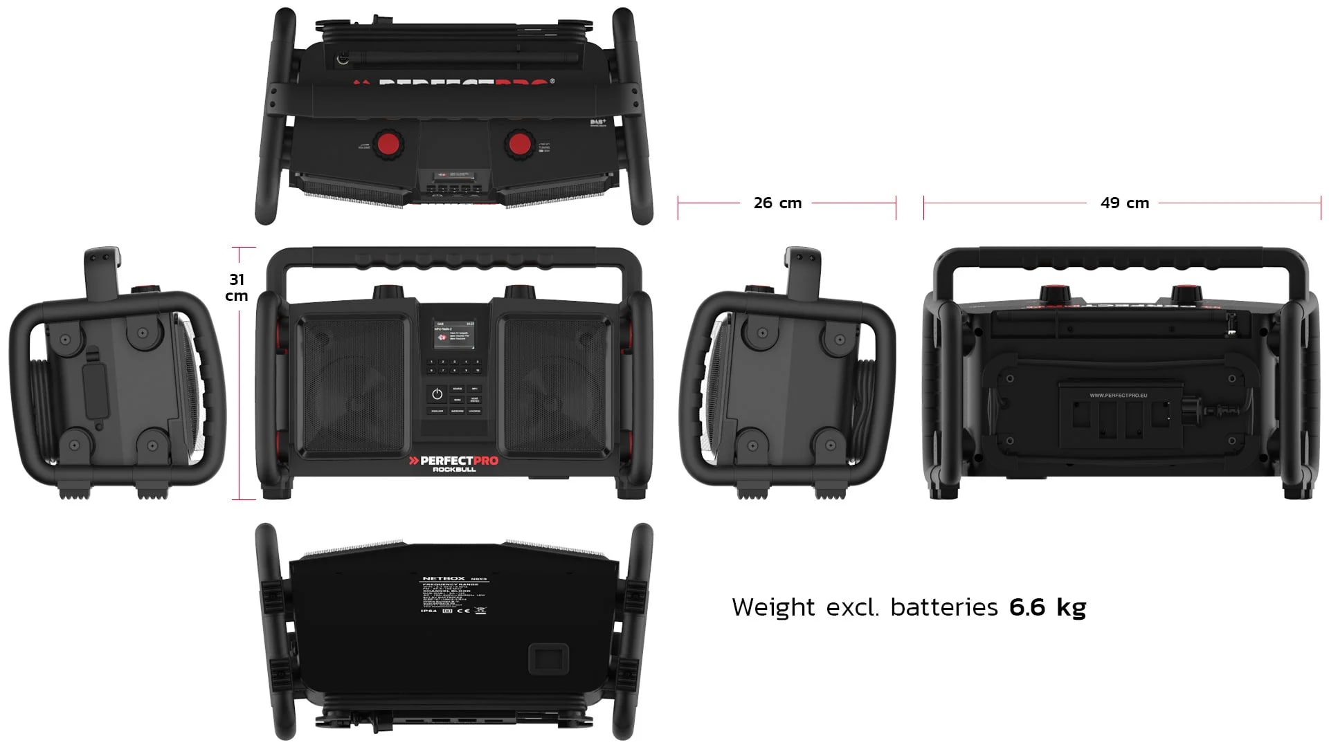 Miniatuur van PerfectPro bouwradio Rockbull Bluetooth DAB+ FM AUX 2x25W IP65 (RB2)