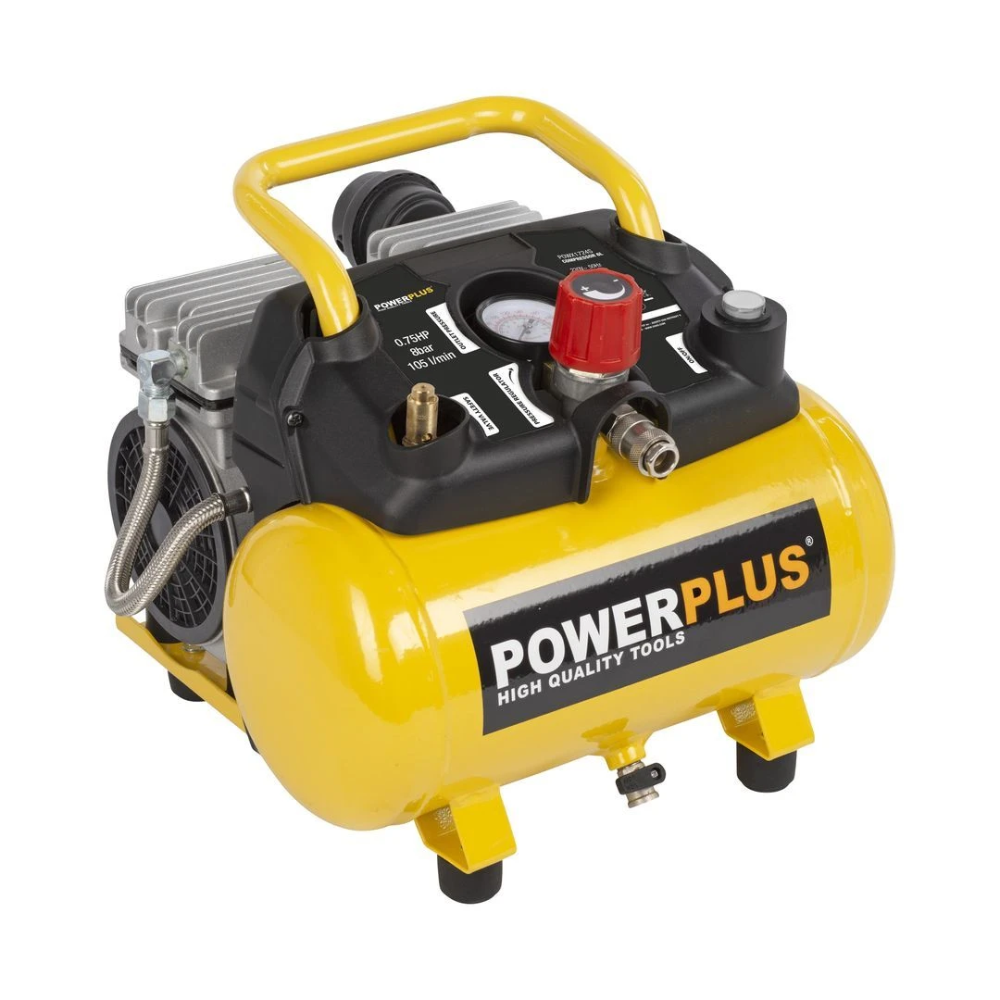 Miniatuur van PowerPlus compacte stille compressor olievrij met 6l tank 230V 550W 8 bar 105l/min - set met 9 accessoires (POWX1724S)