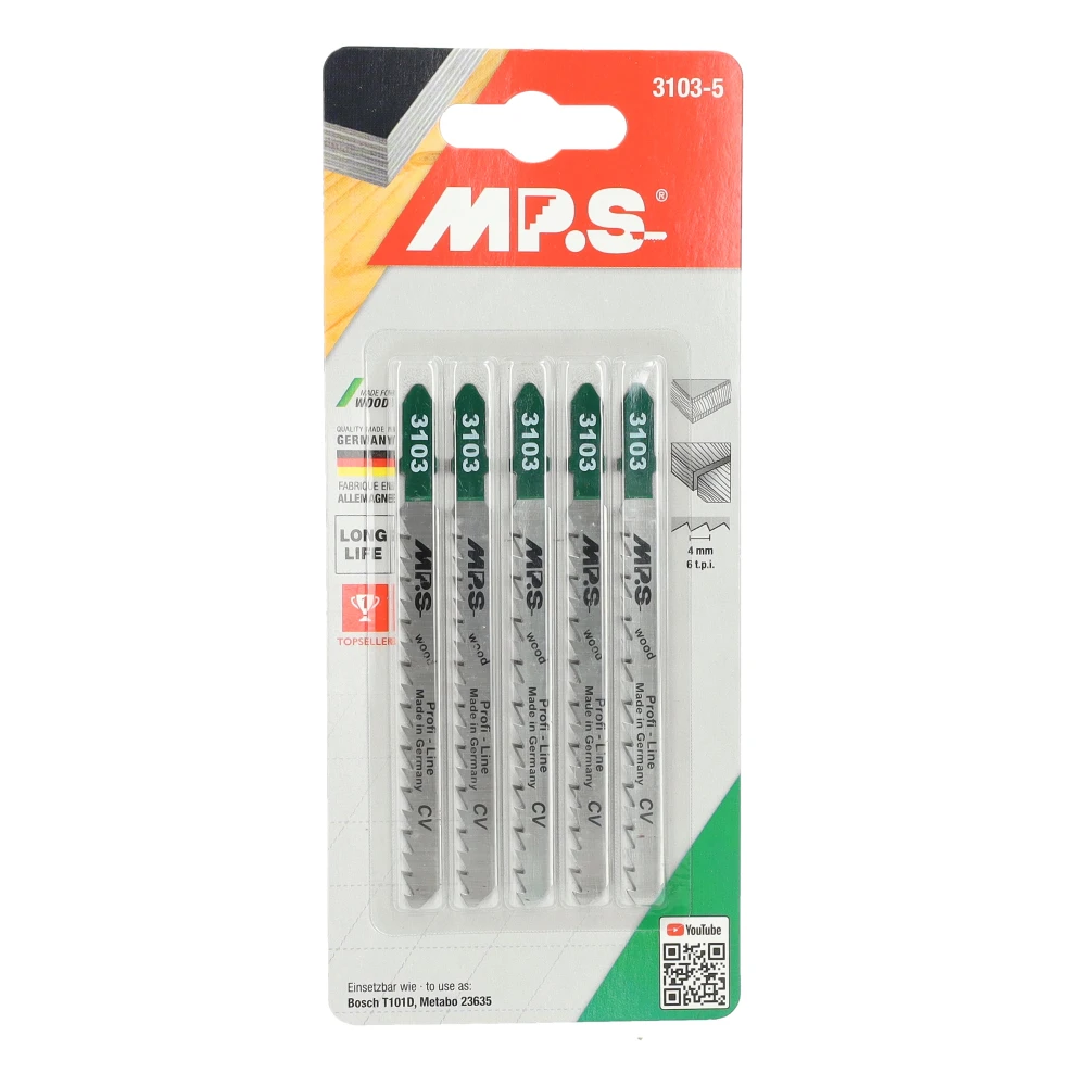 Miniatuur van MPS decoupeer zaagblad CrV hout fijn Profi Wood Line lengte 100mm TPI 6 - blister van 5 stuks (3103-5)
