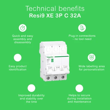 Miniatuur van Schneider Electric automaat inklikbaar 3-polig 32A C-curve (R9FEC332)