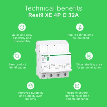 Miniatuur van Schneider Electric automaat inklikbaar 4-polig 32A C-curve (R9FEC432)