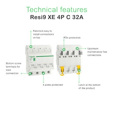 Miniatuur van Schneider Electric automaat inklikbaar 4-polig 32A C-curve (R9FEC432)