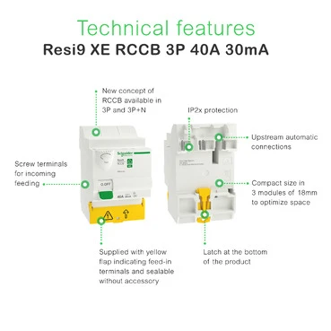 Miniatuur van Schneider Electric differentieelschakelaar inklikbaar 3-polig 40A 30mA - type A (R9RA1340)