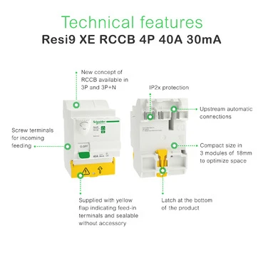 Miniatuur van Schneider Electric differentieelschakelaar inklikbaar 4-polig 40A 30mA - type A (R9RA1440)