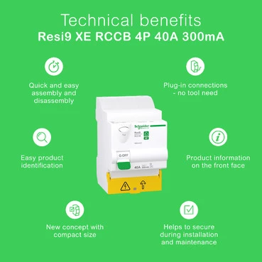 Miniatuur van Schneider Electric differentieelschakelaar inklikbaar 4-polig 40A 300mA - type A (R9RA4440)