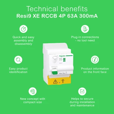 Miniatuur van Schneider Electric differentieelschakelaar inklikbaar 4-polig 63A 300mA - type A (R9RA4463)