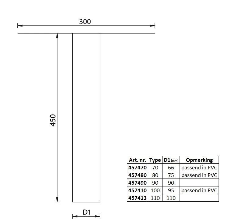 Miniatuur van Anjo plakplaat steekstuk dakafvoer 80mm lengte afvoer 450mm - aluminium (457480)
