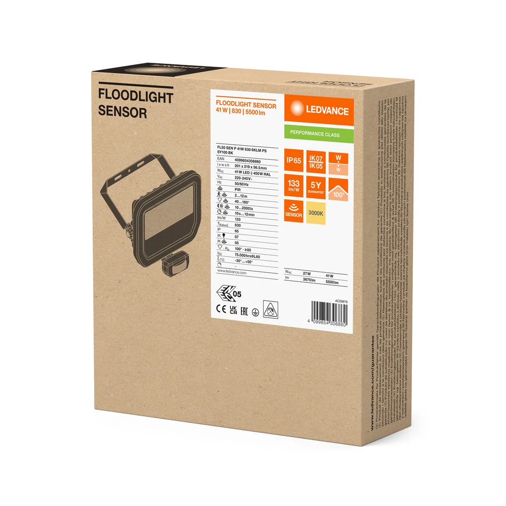 Miniatuur van Ledvance floodlight met sensor 41W warm wit 3000K IP65 - zwart (4099854306860)