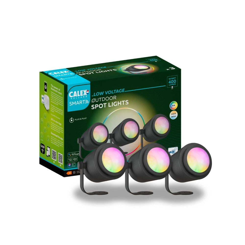 Miniatuur van Calex Smart Outdoor grondspots RGB en CCT 24V 9W 330lm IP44 - per 3 stuks (5401001400)