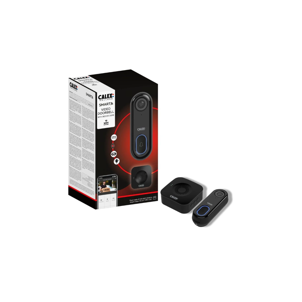 Miniatuur van Calex Smart deurbel met camera inclusief chime draadloos 2K (FullHD) - zwart (5501000800)