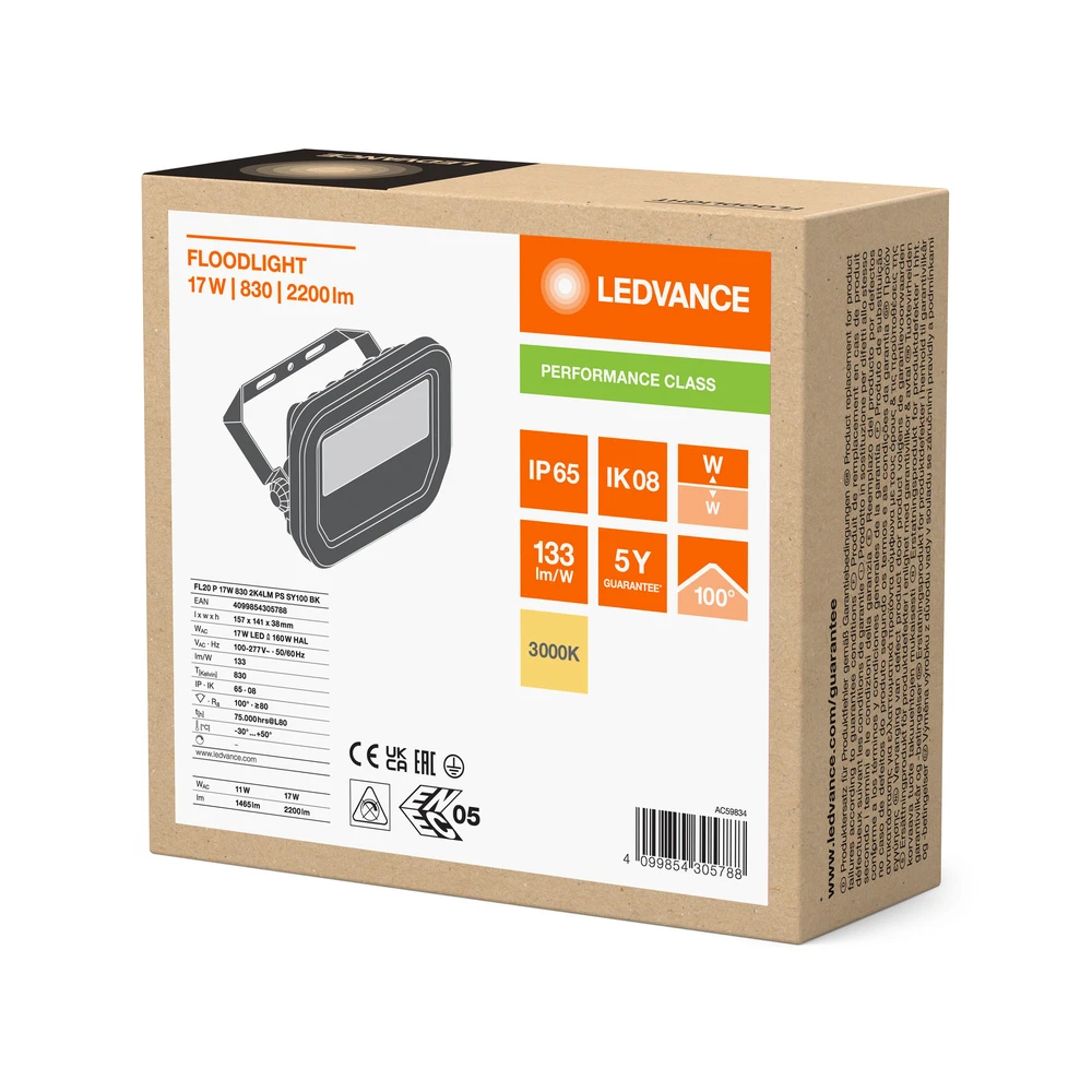 Miniatuur van Ledvance floodlight 11/17W 1465/2200lm warm wit 3000K IP65 zwart (4099854305788)