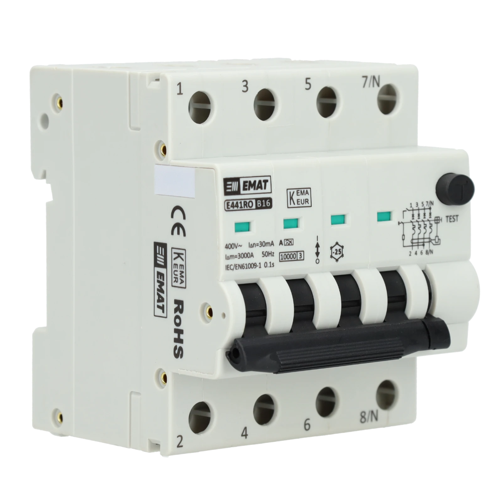 Miniatuur van EMAT differentieelautomaat 4-polig 16A B-curve 30mA (85006500)