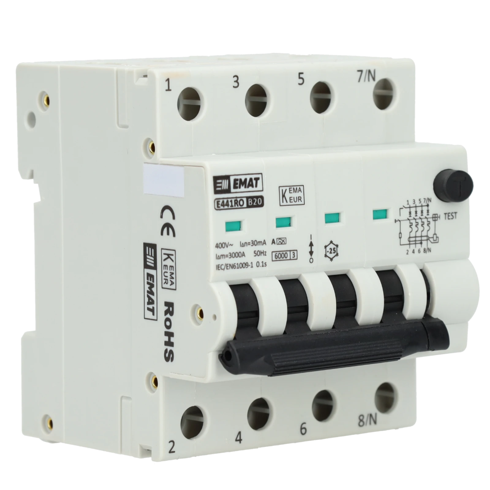 Miniatuur van EMAT differentieelautomaat 4-polig 20A B-curve 30mA (85006502)