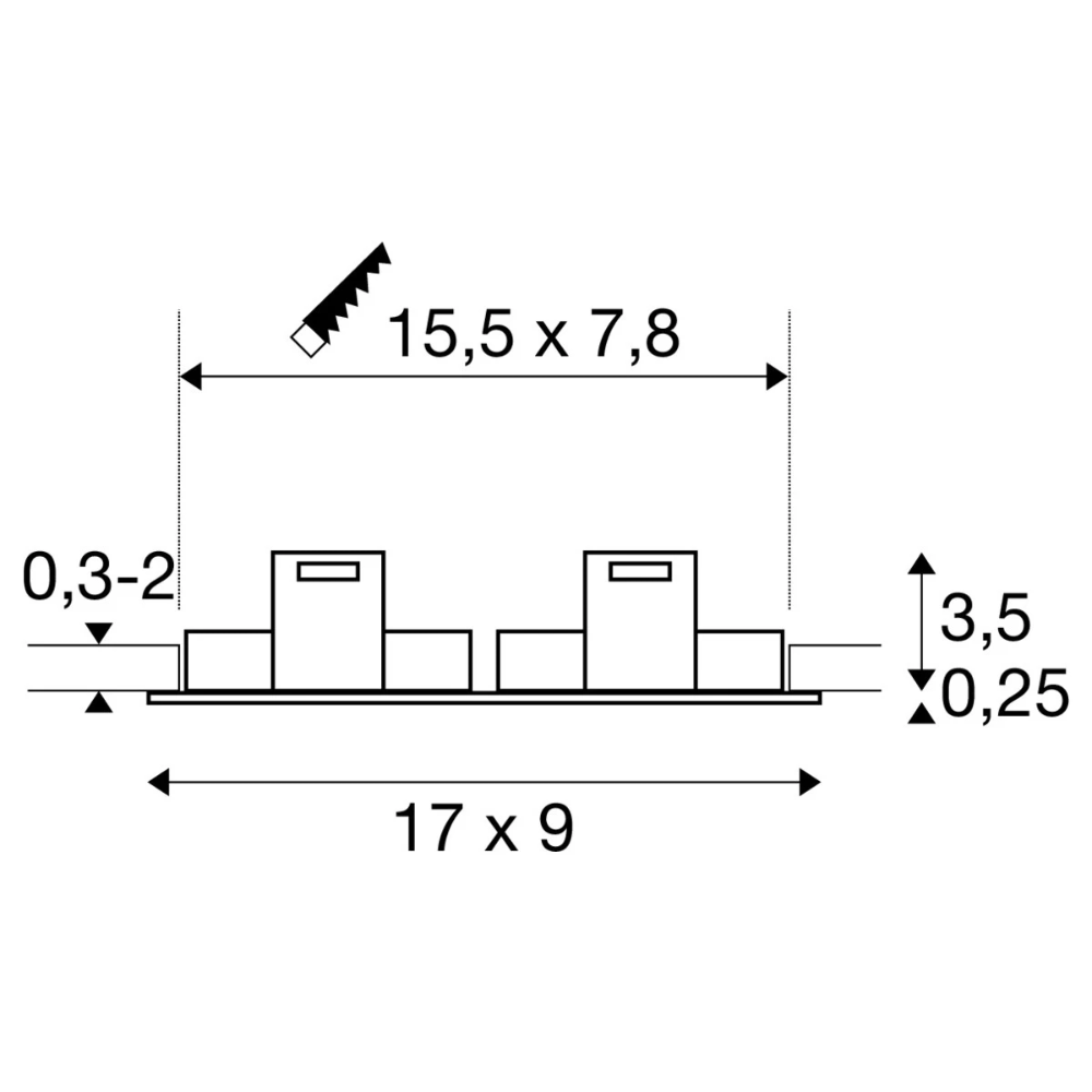 Miniatuur van SLV inbouwspot GU10 2-voudig rechthoek kantelbaar zaagmaat 155x78mm wit (1008008)