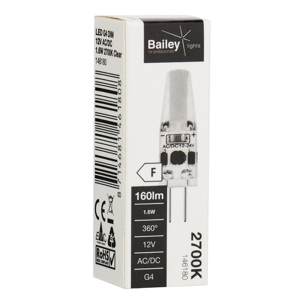 Miniatuur van Bailey LED G4 12V 1.6W 160lm warm wit 2700K lengte 37mm dimbaar (145369)
