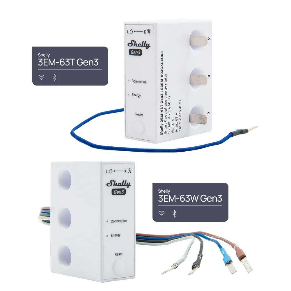 Miniatuur van Shelly energiemeter met platte aansluiting 3EM-63T Gen3 (S3EM-003CXCEU63-W)