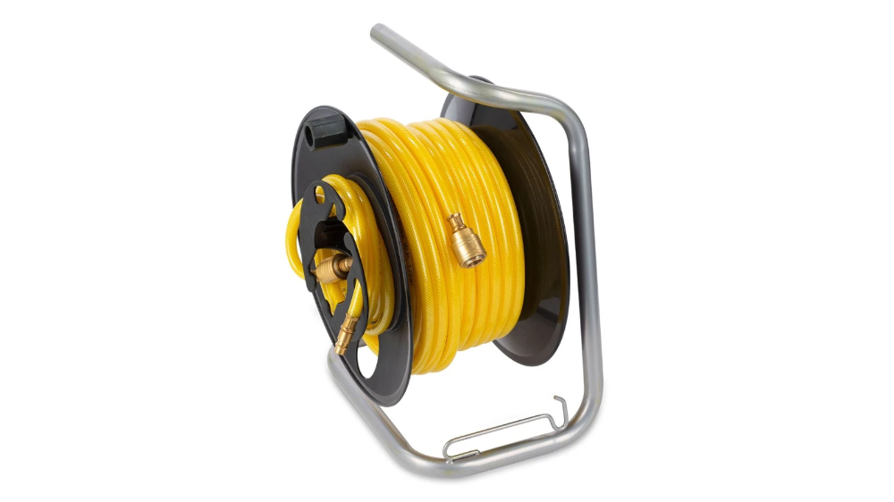 Haspel perslucht 20 m 3/8 20 bar Gepoederlakt staal met automatische oprol en vaste muurbeugel MW Tools MW Tools SHA3820ECO