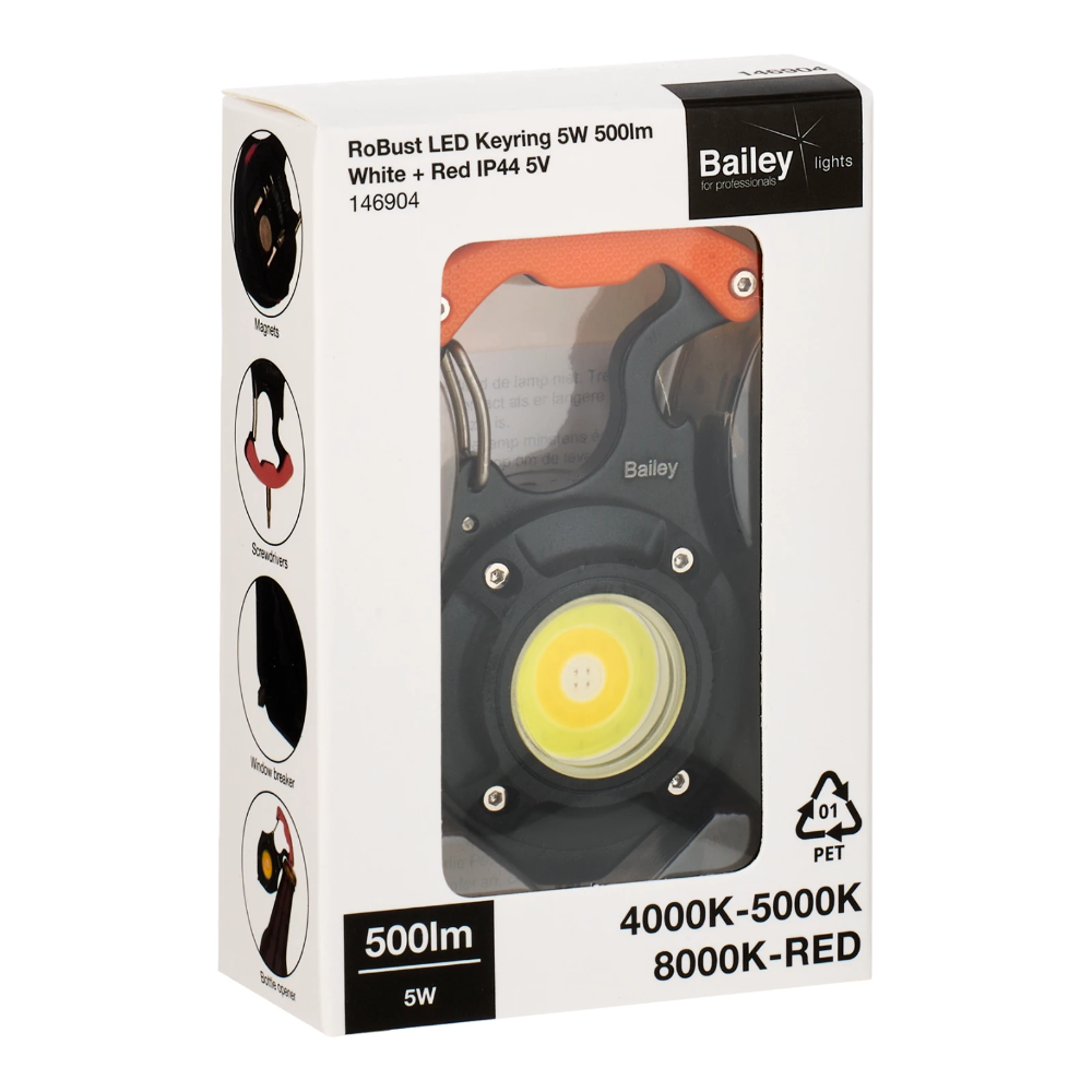 Miniatuur van Bailey RoBust LED zaklamp sleutelhanger 5W 500lm wit+rood IP44 oplaadbaar (146904)