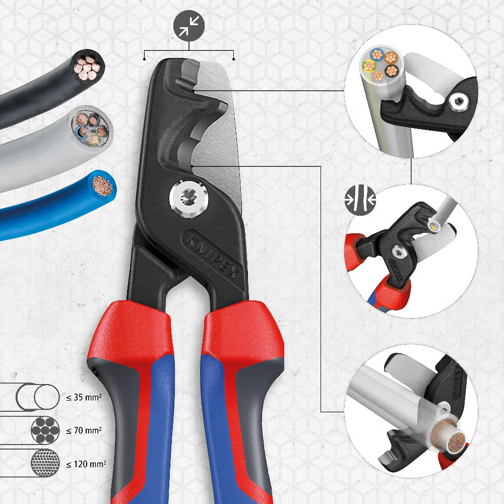 Miniatuur van KNIPEX stepCut XL kabelschaar 225 mm getrapte snijrand comfortgrepen (9512225)