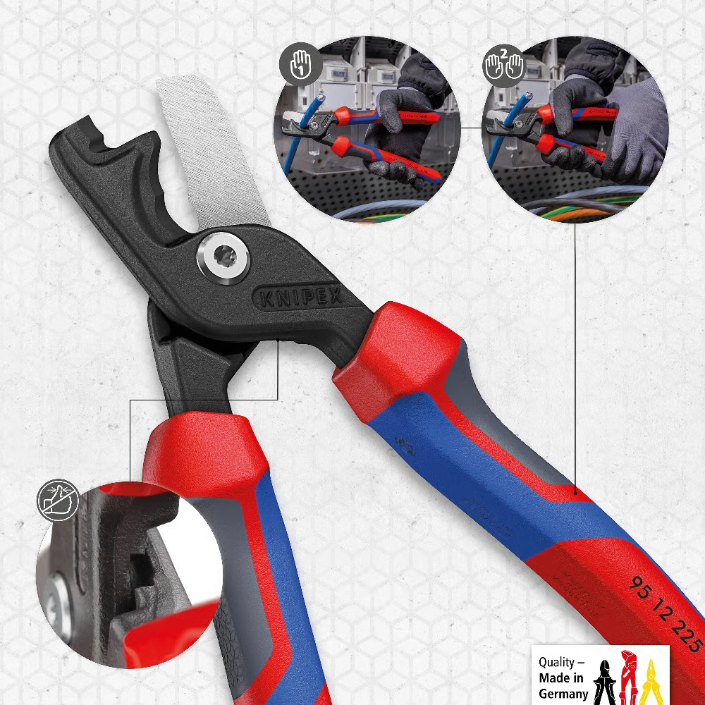 Miniatuur van KNIPEX stepCut XL kabelschaar 225 mm getrapte snijrand comfortgrepen (9512225)