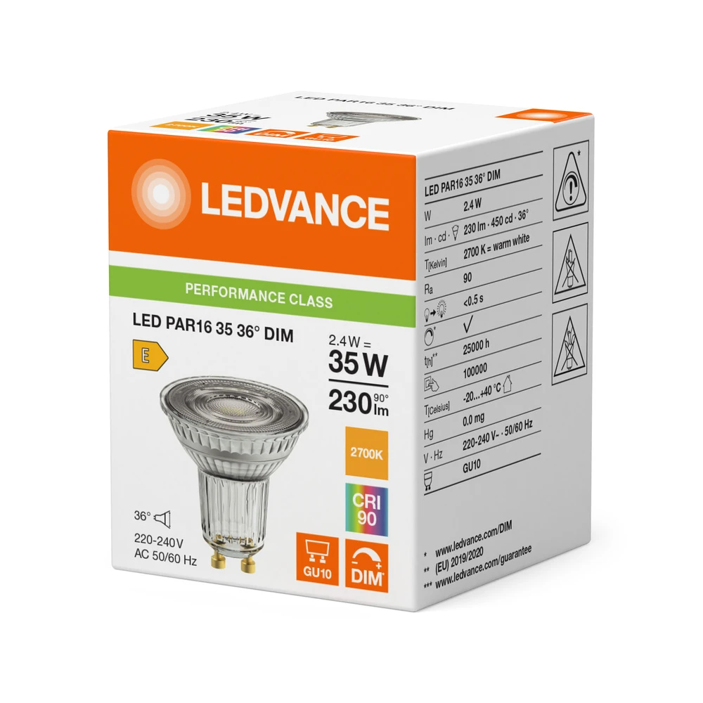 Miniatuur van Ledvance LED spot GU10 2.4W 230lm warm wit 2700K dimbaar (4099854456794)