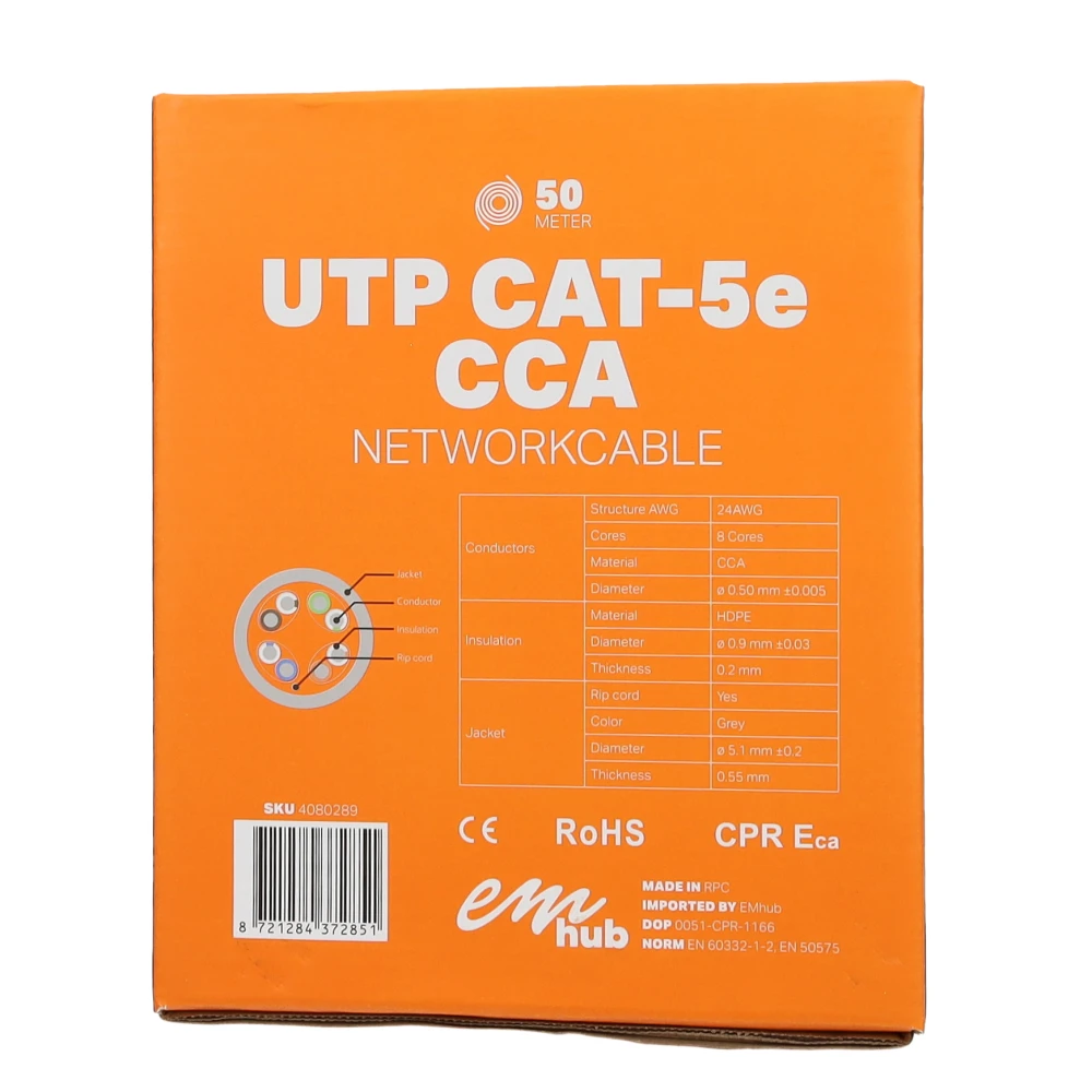 Miniatuur van EMhub UTP CAT5e CCA kabel rol 50 meter
