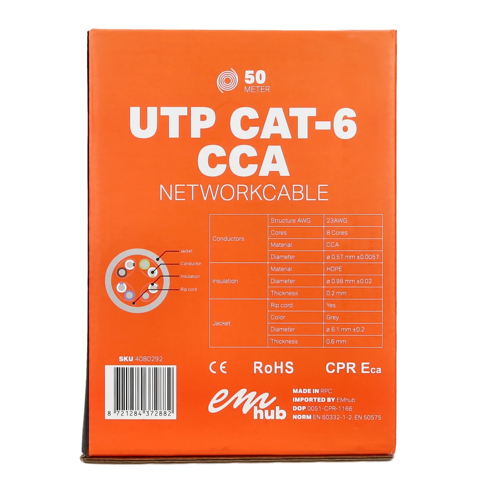 Miniatuur van EMhub UTP CAT6 CCA kabel rol 50 meter