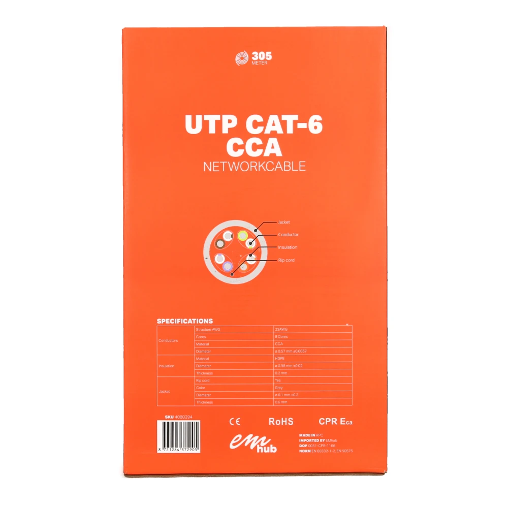 Miniatuur van EMhub UTP CAT6 CCA kabel rol 305 meter