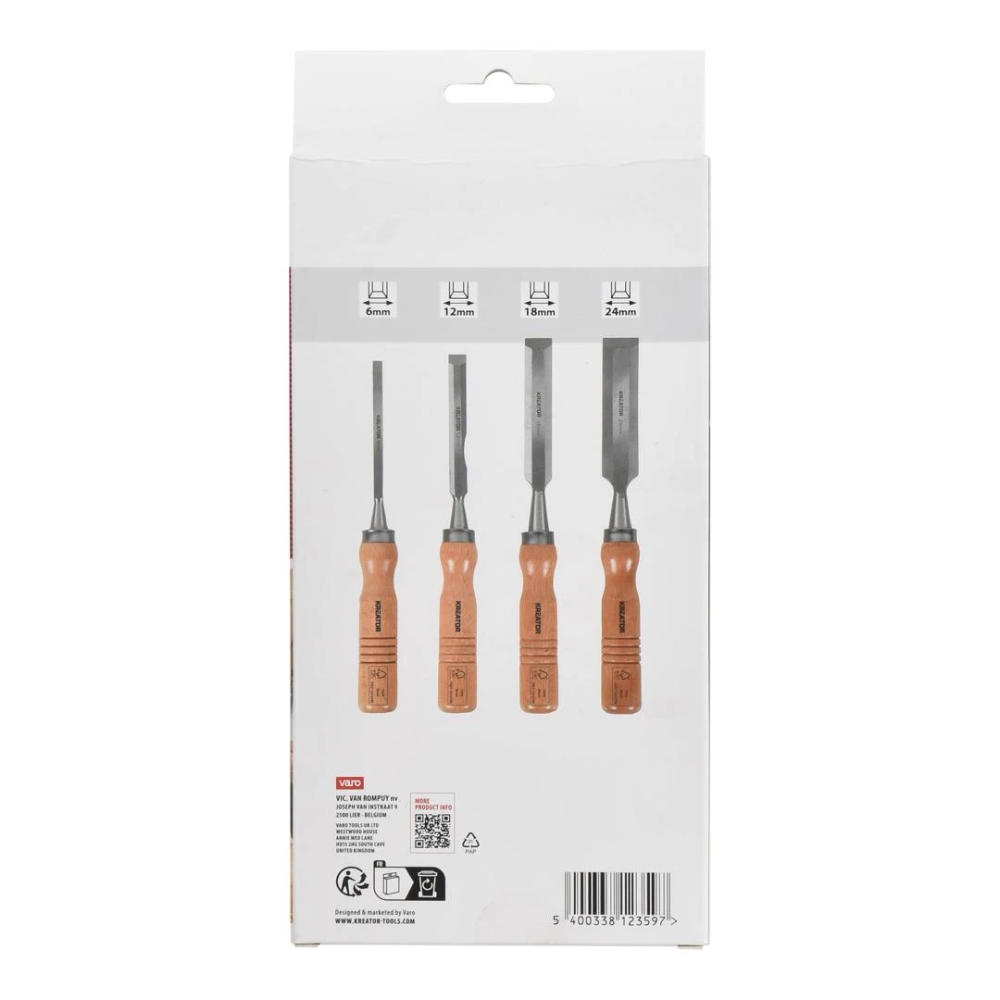 Miniatuur van Kreator steekbeitel houtbeitelset met houten handvat 6-24mm 250mm 4-delig (KRTH23603)