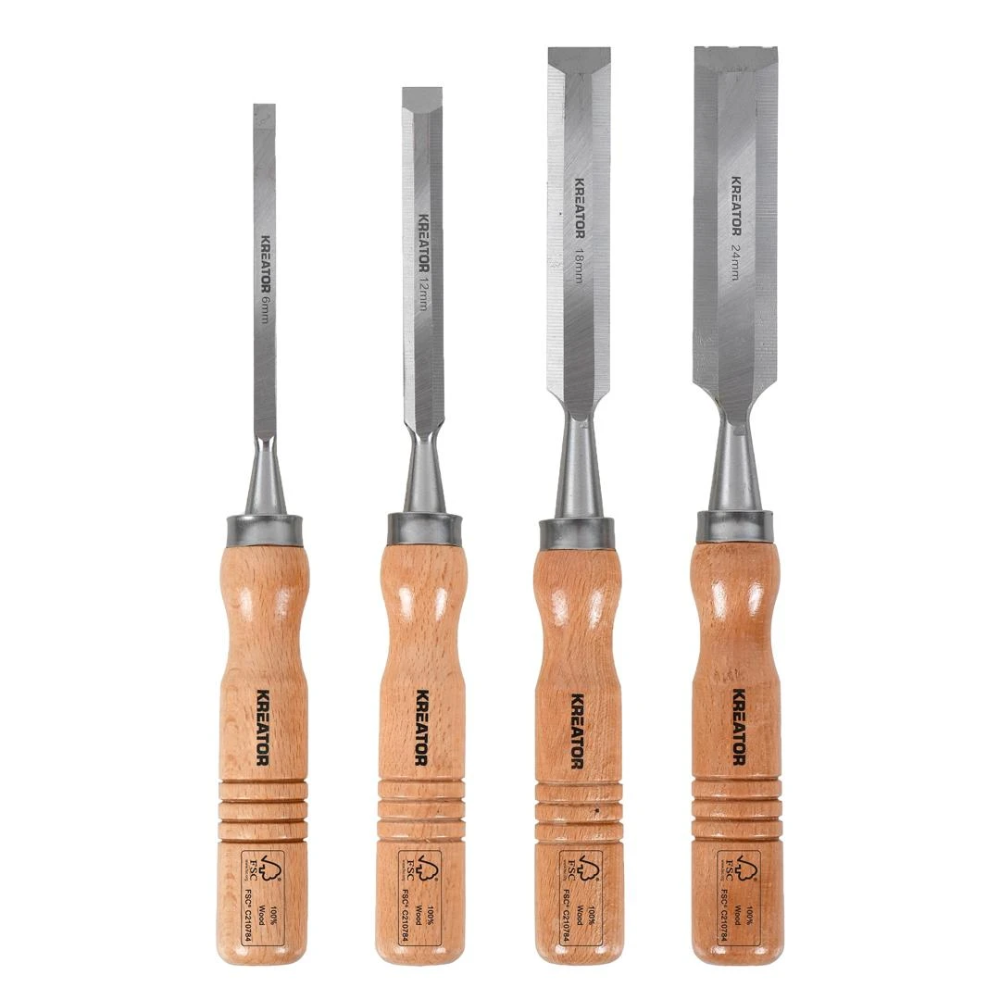Miniatuur van Kreator steekbeitel houtbeitelset met houten handvat 6-24mm 250mm 4-delig (KRTH23603)