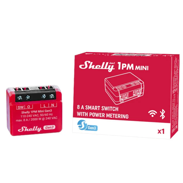Miniatuur van Shelly inbouw schakelactor 1-voudig 8A met energiemeting (S3SW-001P8EU)