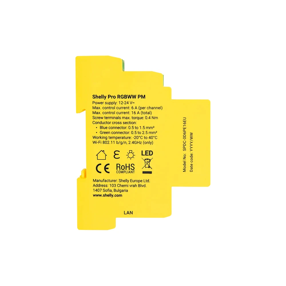 Miniatuur van Shelly Pro RGBWW PM - LED-strip dimmer 5-kanaals DIN-rail (SPDC-0D5PE16EU)