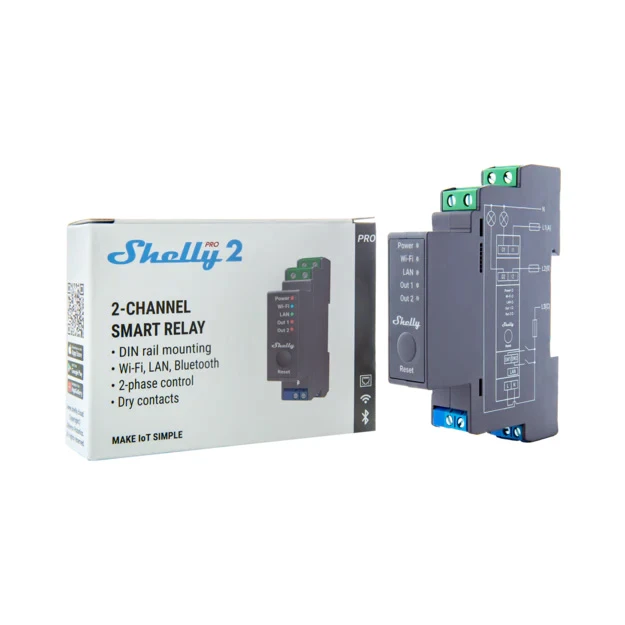 Miniatuur van Shelly Pro 2 - schakelactor 2-voudig potentiaalvrij 16A DIN-rail (SPSW-202XE16EU)