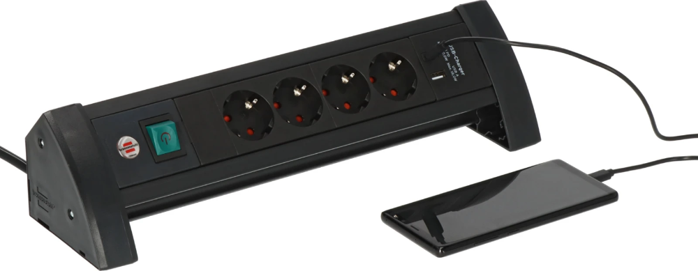 Miniatuur van BRENNENSTUHL stekkerdoos 4-voudig met schakelaar en 2× USB-A 5 - kabel lengte 1.8 m zwart (1156250544)